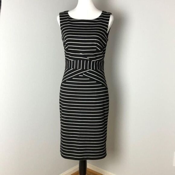 Tribal‎ Black/White Stripped Sleeveless Sheath Dress Sz 2 - Picture 1 of 9